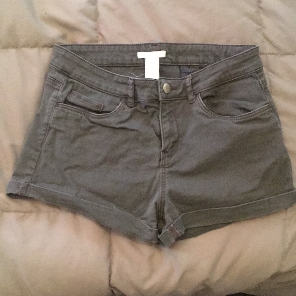Olive colored denim shorts